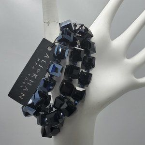 Ali khan glass cube 3 row stretch bracelet BLACK-HEMATITE COLOR